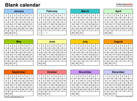 annual calendar template.